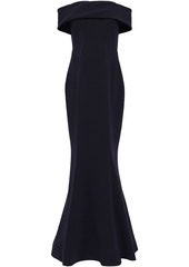 Zac Posen Woman Off-the-shoulder Fluted Crepe Gown Navy