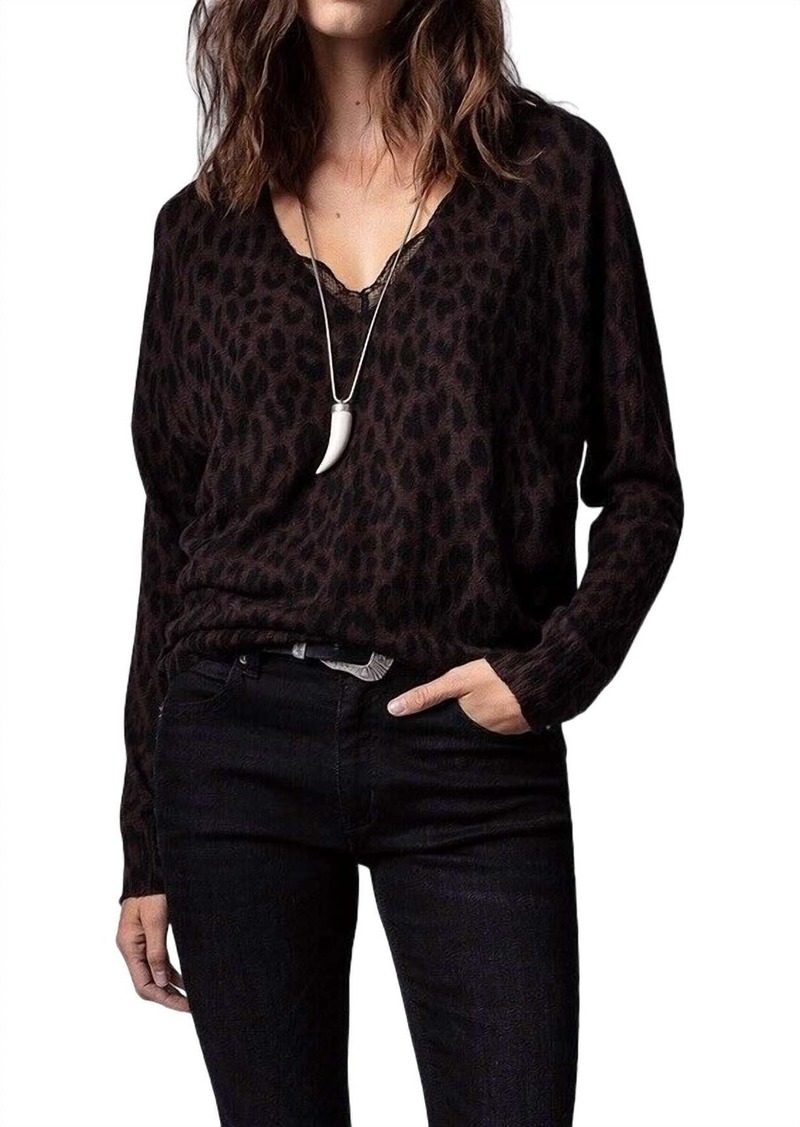 Zadig & Voltaire Brumy Cashmere Leopard Print Sweater In Dark Chocolate