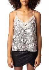 Zadig & Voltaire Christo Abstract Silk Lace-Trim Camisole