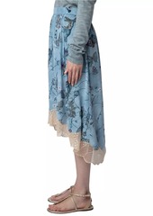 Zadig & Voltaire Joslin Embellished Abstract Silk Midi-Skirt
