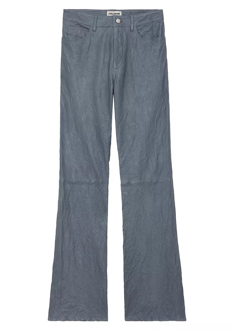 Zadig & Voltaire Pistol Cuir Froisse Leather Boot-Cut Pants