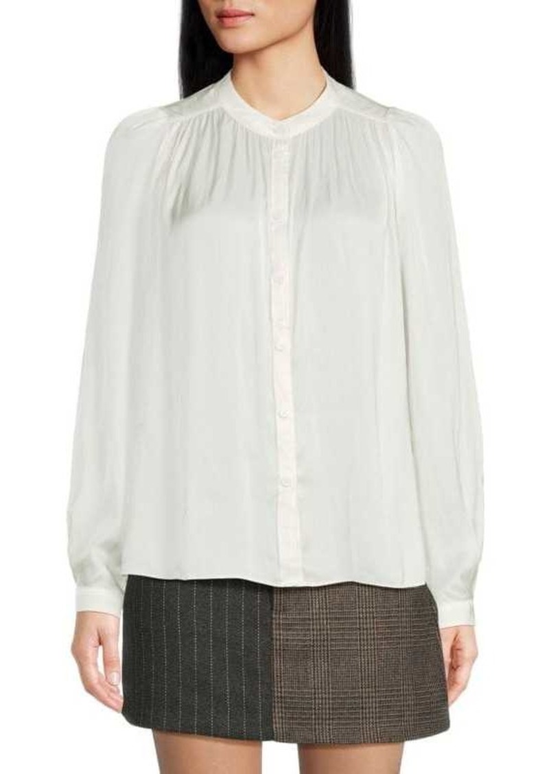 Zadig & Voltaire Puff Sleeve Band Collar Button Down Shirt