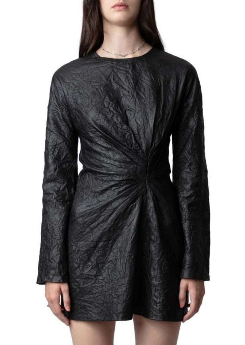 Zadig & Voltaire Rixina Crinkled Leather Long-Sleeve Minidress