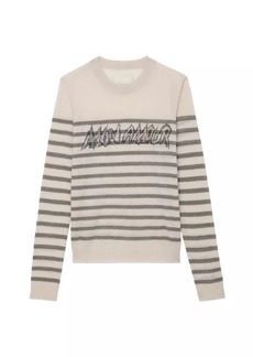 Zadig & Voltaire Source Striped Slogan Cashmere Sweater
