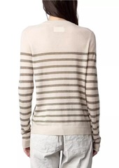 Zadig & Voltaire Source Striped Slogan Cashmere Sweater