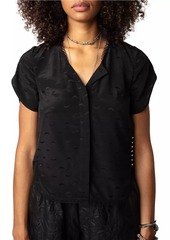 Zadig & Voltaire Tiffiny Jac Wings Silk Short-Sleeve Blouse