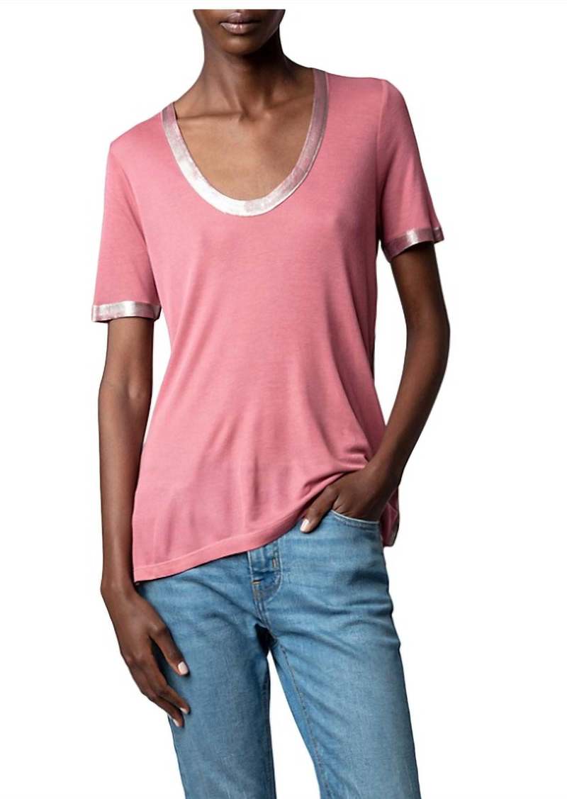 Zadig & Voltaire Tino Foil Scoop Neck Tee Shirt In Vieux Rose