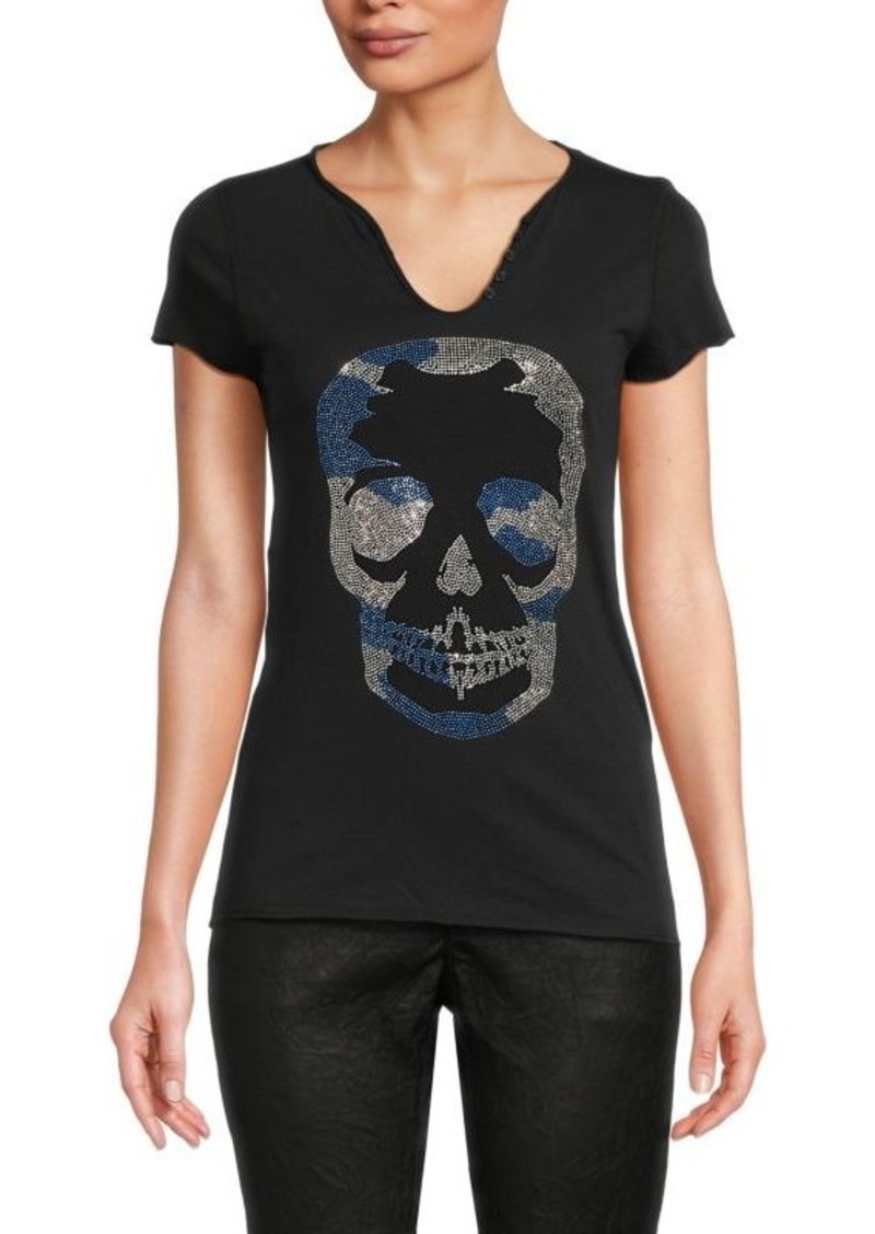 Zadig & Voltaire Tunisien MC Embellished Skull Camo Strass Tee