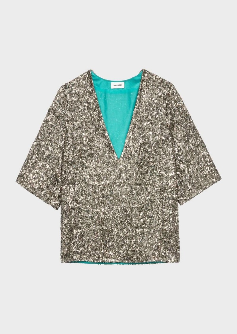 Zadig & Voltaire Tytane Sequins Blouse In Bronze