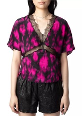 Zadig & Voltaire Tzar Floral Silk Lace-Trim Top