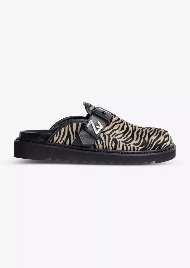 Zadig & Voltaire Women's Alpha Zebra-Print Leather Mules In Taupe