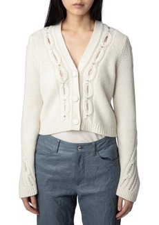 Zadig & Voltaire Barley Embellished Cable Stitch Merino Wool Cardigan