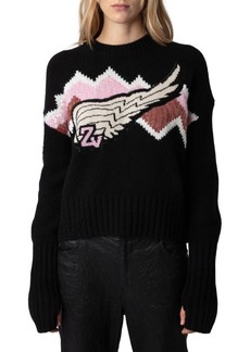 Zadig & Voltaire Bleez Sequin Wing Graphic Cashmere & Merino Wool Sweater