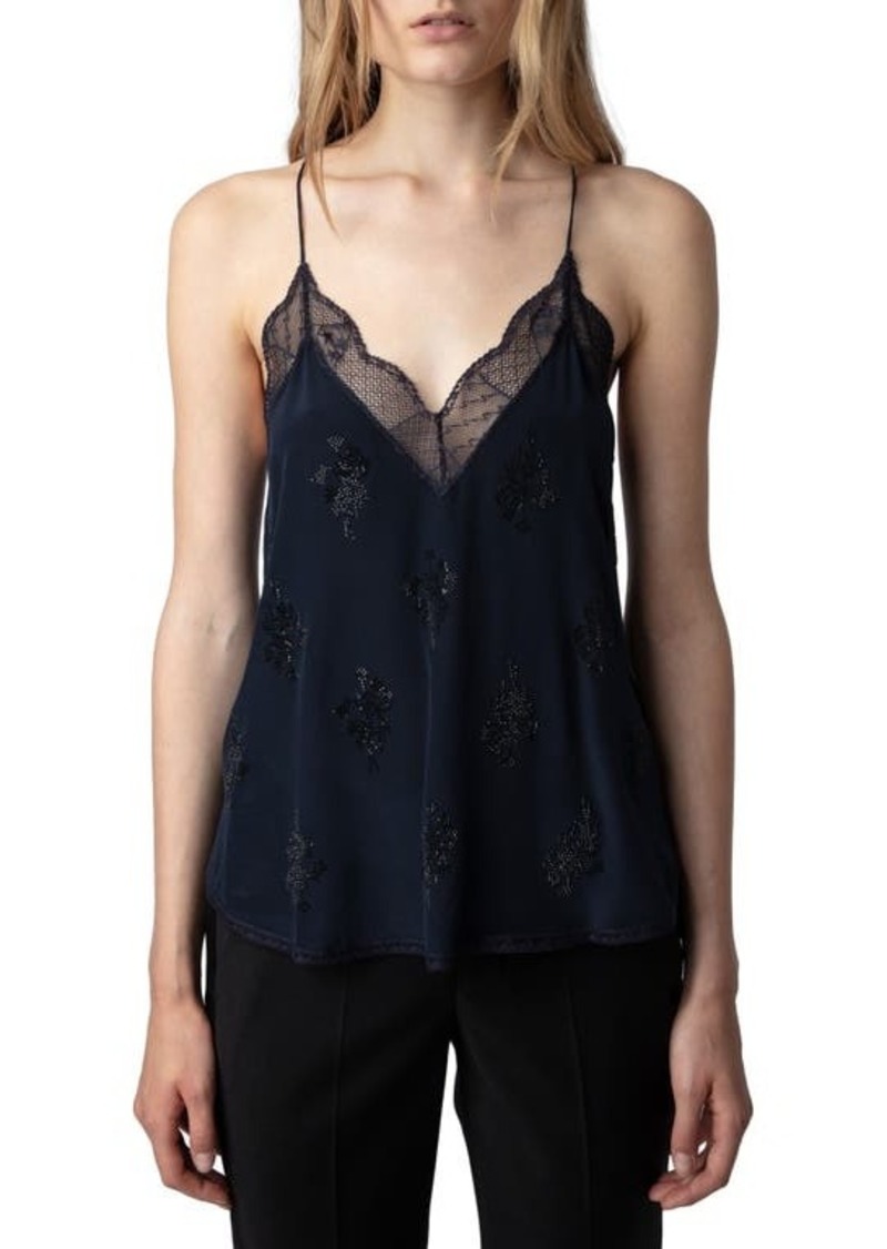 Zadig & Voltaire Christy Lace Embellished Racerback Silk Camisole