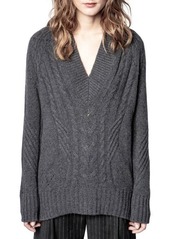 Zadig & Voltaire Elly C Deluxe Cable Cashmere Sweater in Anthracite at Nordstrom