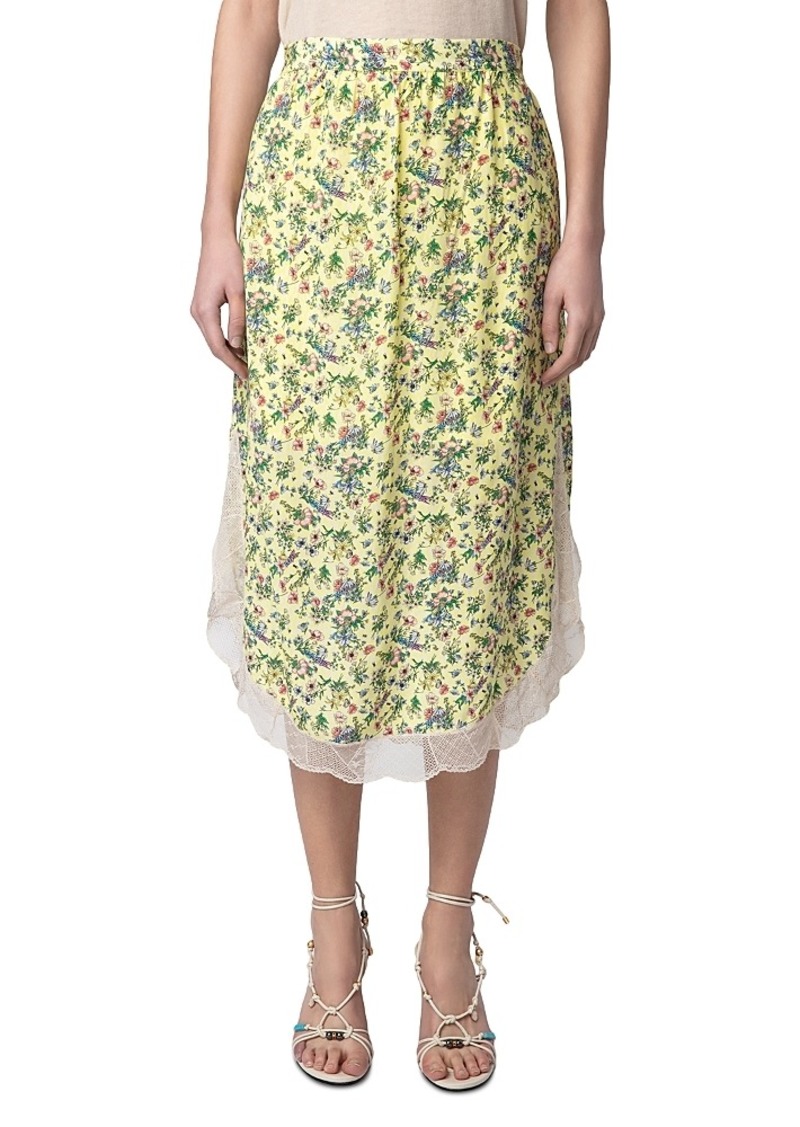 Zadig & Voltaire Joslina Lace Trim Floral Midi Skirt