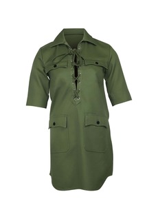 Zadig & Voltaire Record Brodé Tigre Shirt Dress in Khaki Green Cotton