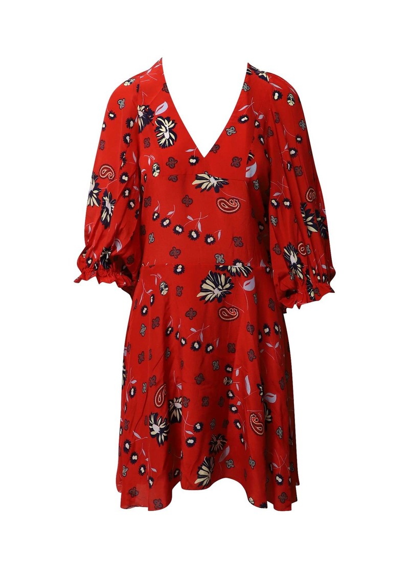 Zadig & Voltaire Remi Daisy Floral Midi Dress in Red Silk