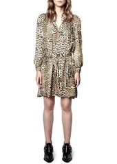 Zadig & Voltaire Retouch Leopard Print Long Sleeve Dress in Natural at Nordstrom