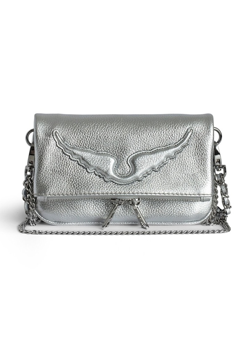 Zadig & Voltaire Rock Nano Wings Metallic Grain Leather Clutch