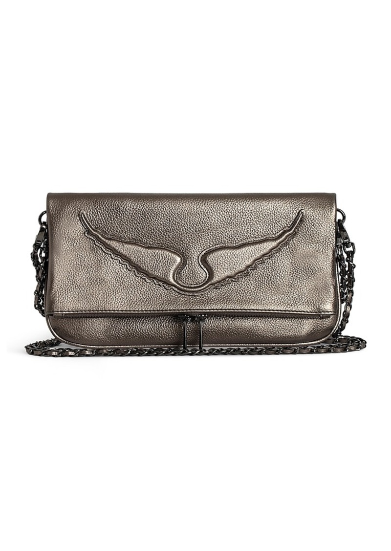 Zadig & Voltaire Rock Wings Metallic Grained Leather Clutch