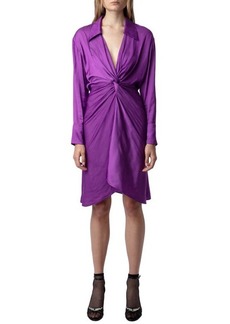 Zadig & Voltaire Rozo Gathered Long Sleeve Satin Dress