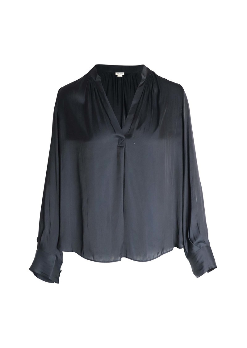 Zadig & Voltaire Satin-finish V-neck Blouse in Black Polyester