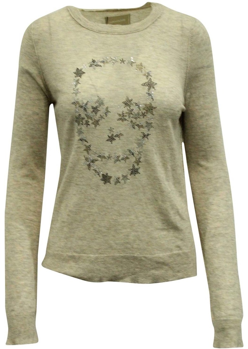 Zadig & Voltaire Shimmer Skull Long Sleeve Sweatshirt in Beige Cashmere