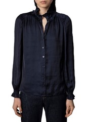 Zadig & Voltaire Tacca Satin Ruffle Button-Up Blouse