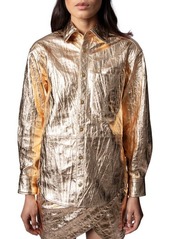 Zadig & Voltaire Tais Metallic Leather Button-Up Shirt in Gold at Nordstrom
