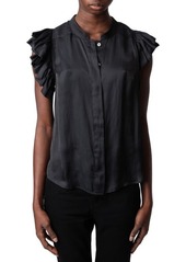 Zadig & Voltaire Tiza Ruffle Satin Button-Up Blouse