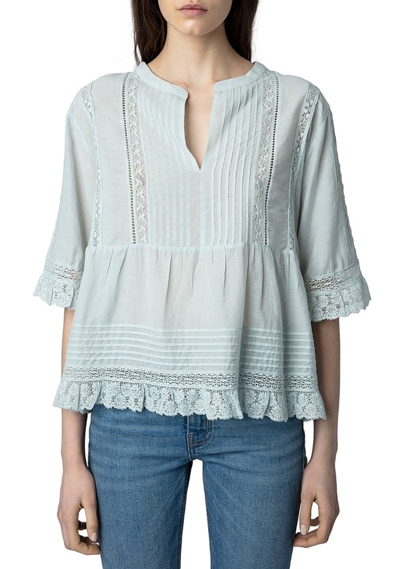 Zadig & Voltaire Tosea Lace Trim Pintucked Top