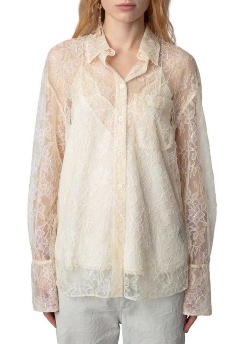 Zadig & Voltaire Tyrone Sheer Lace Button-Up Shirt