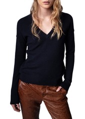 Zadig & Voltaire Vivi Glitter Star Detail Cashmere Sweater in Encre at Nordstrom