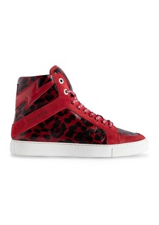 Zadig & Voltaire Women's High Flash Red Leopard Print High Top Sneakers