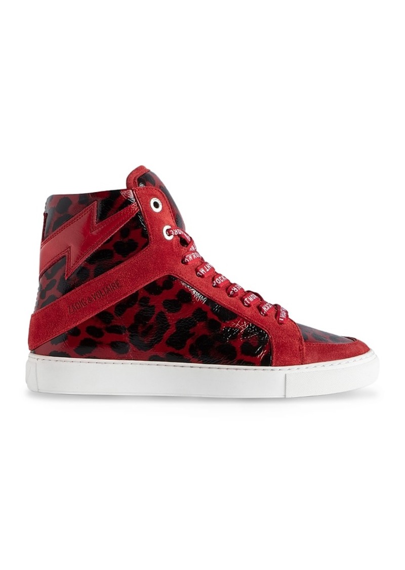 Zadig & Voltaire Women's High Flash Red Leopard Print High Top Sneakers