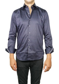 Zanella Geometric Print Long Sleeve Tailored Fit Shirt in Navy at Nordstrom Rack