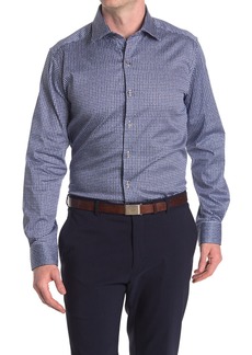 Zanella Jacquard Check Print Long Sleeve Tailored Fit Shirt in Navy at Nordstrom Rack