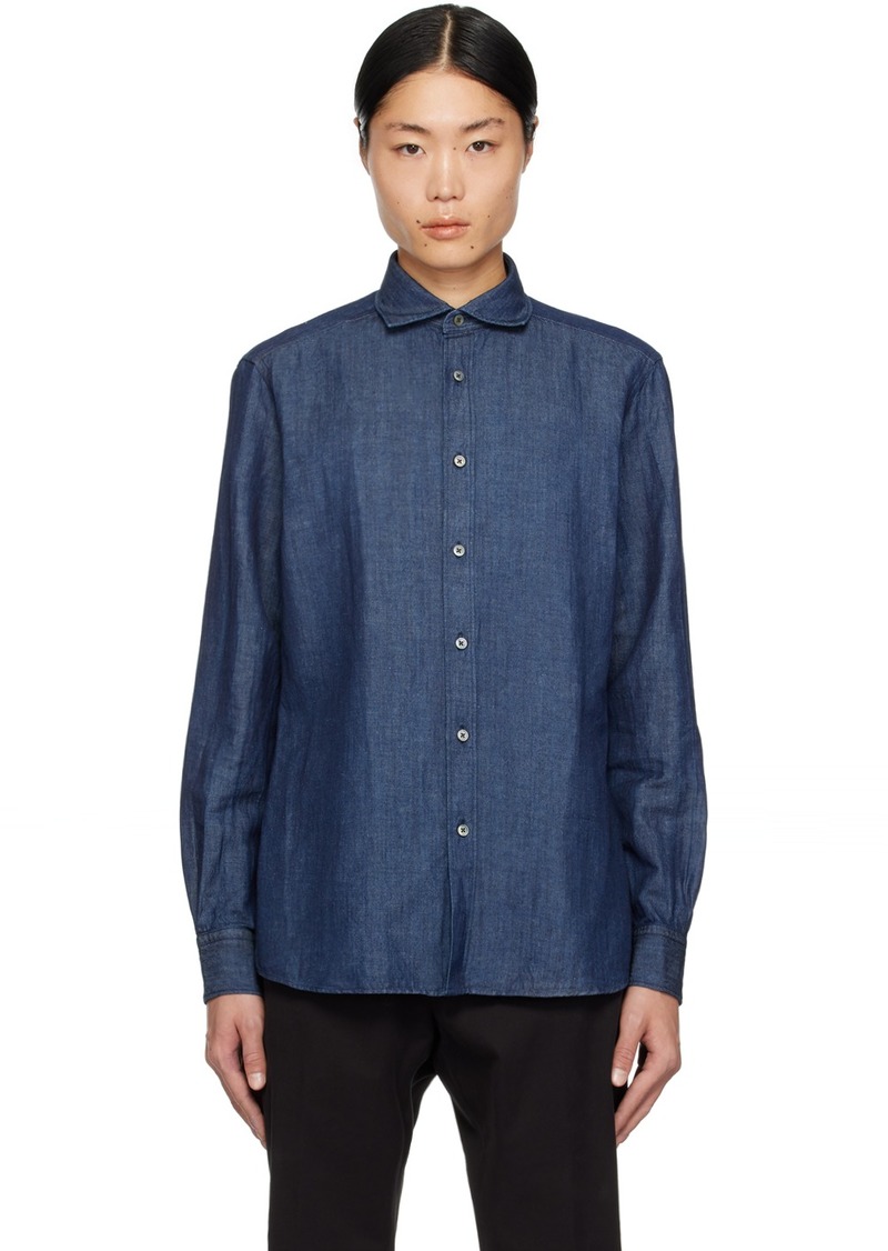 ZEGNA Blue Buttoned Denim Shirt