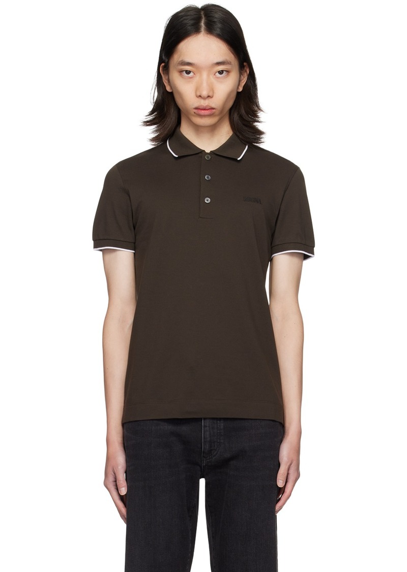 ZEGNA Brown Embroidered Logo Polo