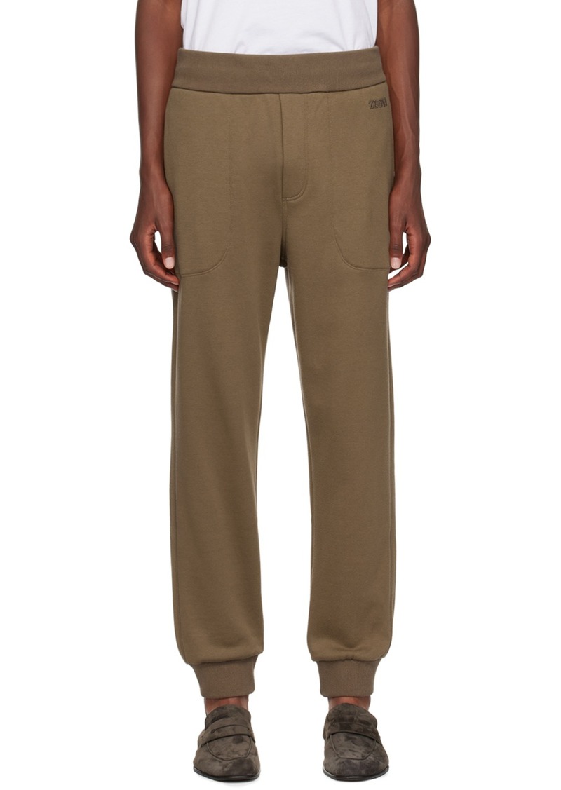 ZEGNA Brown Embroidered-Logo Sweatpants