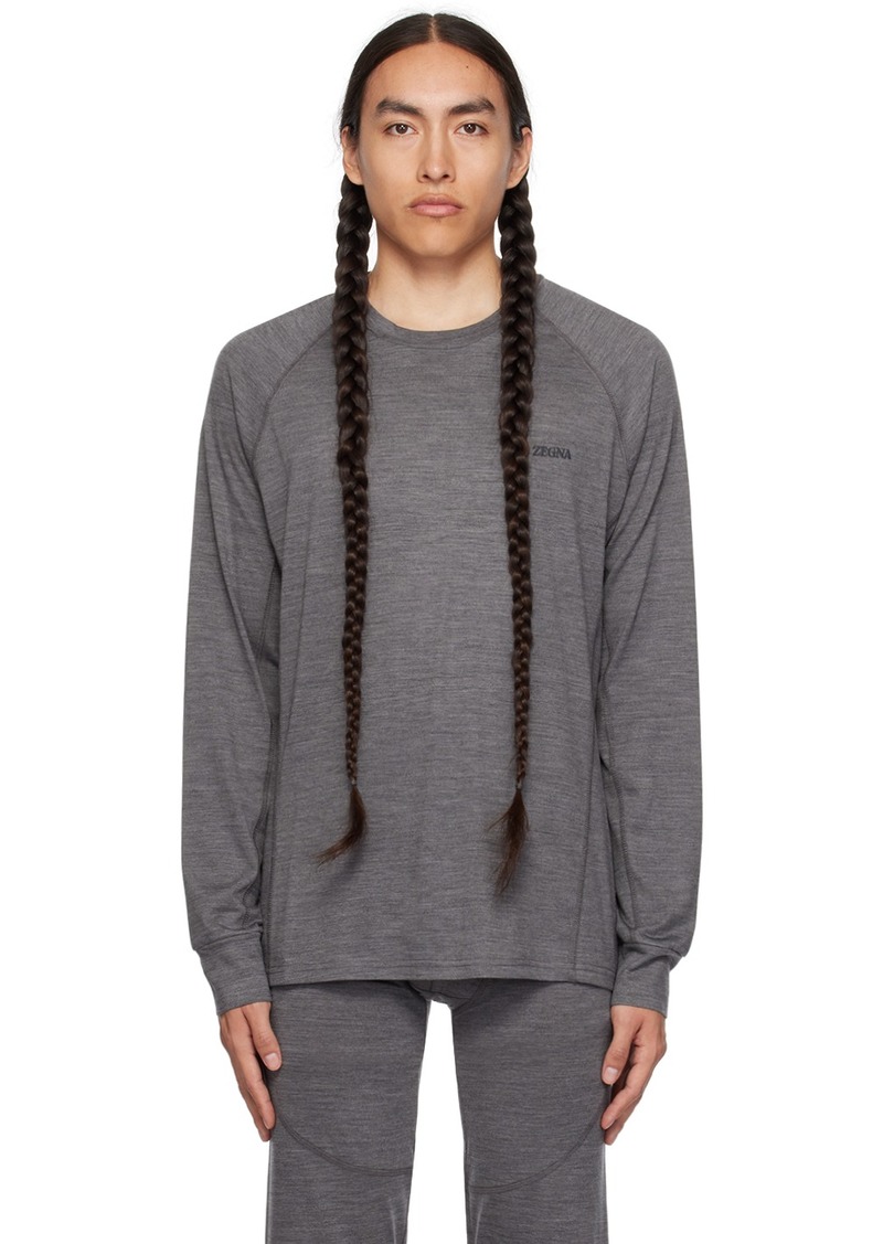 ZEGNA Gray Embroidered Long Sleeve T-Shirt