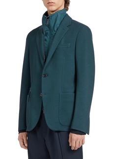ZEGNA High Performance(TM) Wool Jersey Jacket with Removable Technical Bib in Md Blu Sld at Nordstrom
