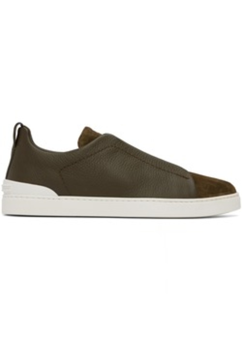 ZEGNA Khaki Triple Stitch Sneakers