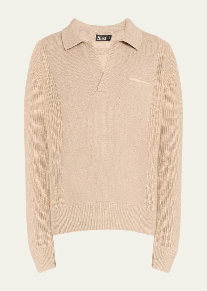 ZEGNA Men's Cashmere-Silk Polo Sweater