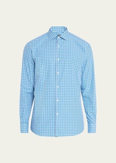 ZEGNA Men's Cotton Micro-Check Casual Button-Down Shirt