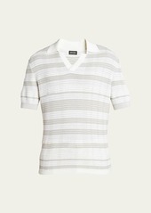 ZEGNA Men's Stripe Knit Short-Sleeve Polo Sweater