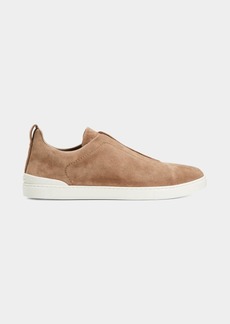 ZEGNA Men's Triple Stitch Suede Low Top Slip-On Sneakers