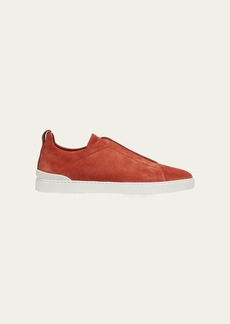 ZEGNA Men's Triple-Stitch Suede Slip-On Low-Top Sneakers