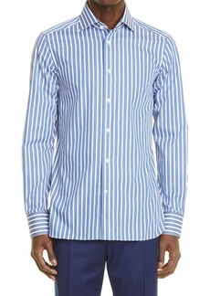 ZEGNA Milano Stripe Button-Up Shirt in Blue Stripe at Nordstrom